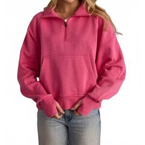 NEW PANACHE APPAREL quarter zip sweatshirt in bright pink